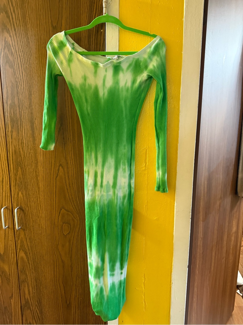 Green Tie-Dye Long Sleeve Bodycon Dress
